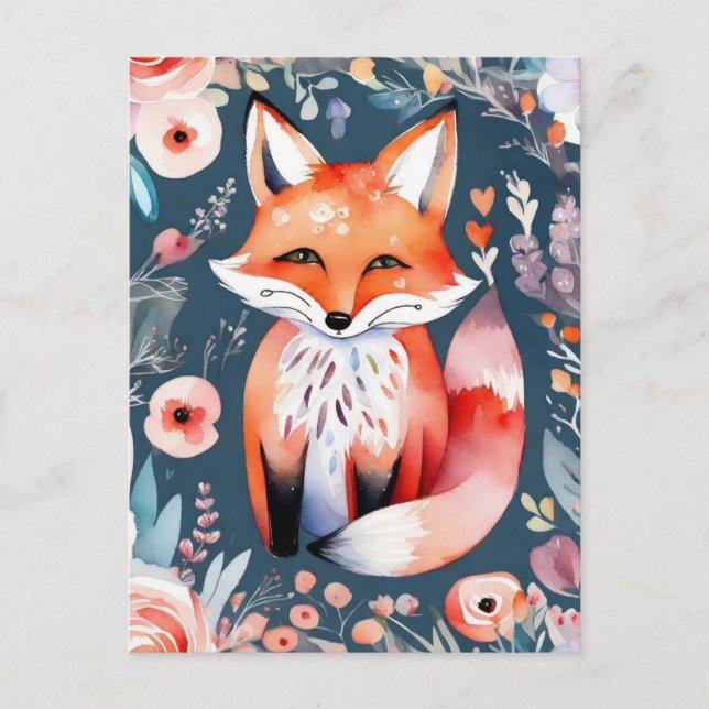 Cute blommigt fox vykort (Framsida)