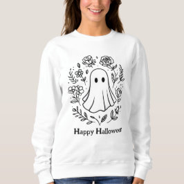 Cute Blommigt Ghost Black and White Happy hallowee T Shirt