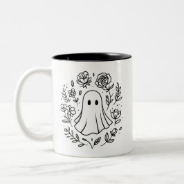 Cute Blommigt Ghost Black och White Halloween Två-Tonad Mugg