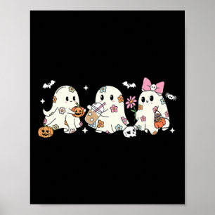 Cute Blommigt Ghost Drinking Coffee Halloween Ghos Poster