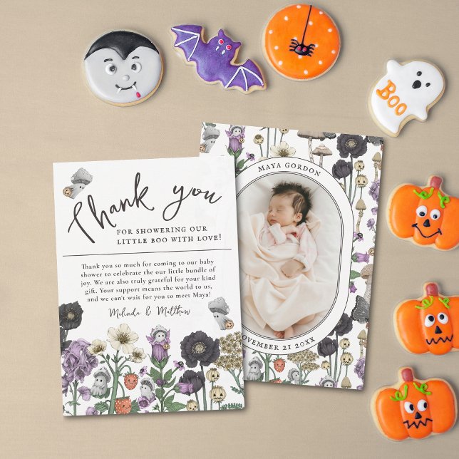 Cute Blommigt Ghost Halloween Baby Shower Tack (Halloween Baby shower photo thank you cards)