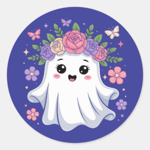 Cute Blommigt Ghost Kawaii Halloween Ghost Runt Klistermärke