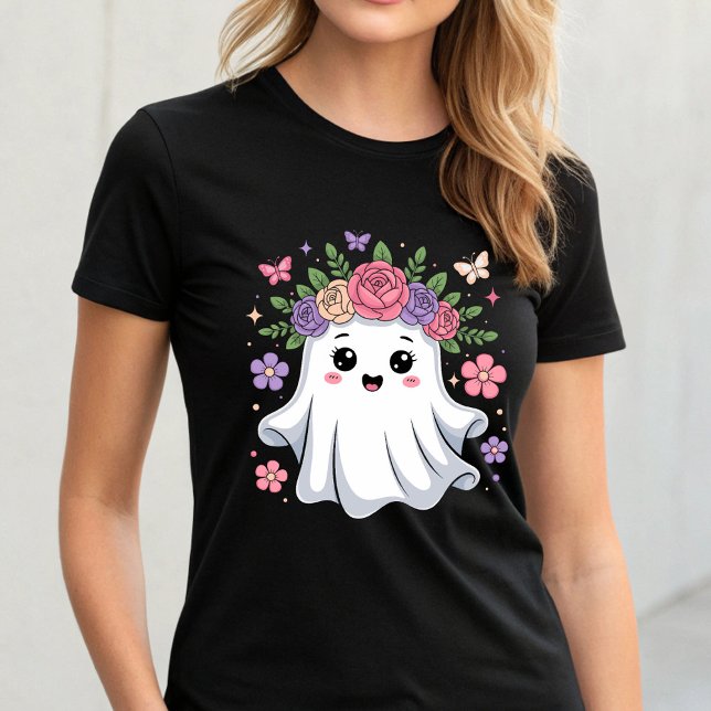 Cute Blommigt Ghost Kawaii Halloween Ghost T Shirt (Skapare uppladdad)