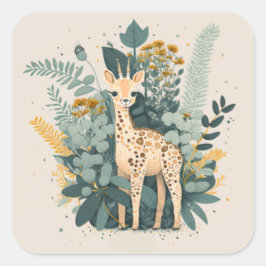 Cute blommigt giraffe pappra tallrikar fyrkantigt klistermärke
