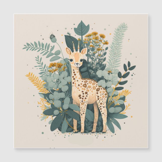 Cute blommigt giraffe pappra tallrikar magnetisk inbjudningskort (Framsida)