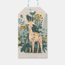 Cute blommigt giraffe presentetikett