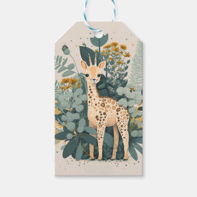 Cute blommigt giraffe presentetikett (Framsidan)