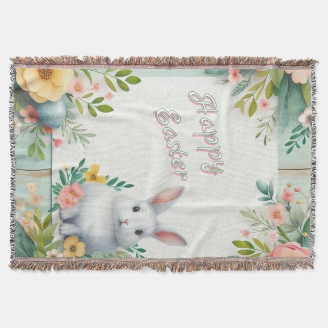 Cute, blommigt glad påsk bunny filt (Framsidan)