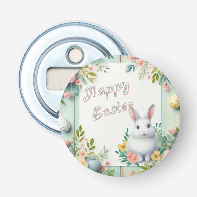 Cute, blommigt glad påsk bunny flasköppnare (Framsidan)