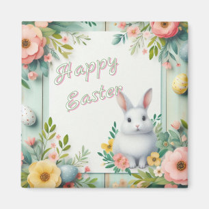 Cute, blommigt glad påsk bunny magnet