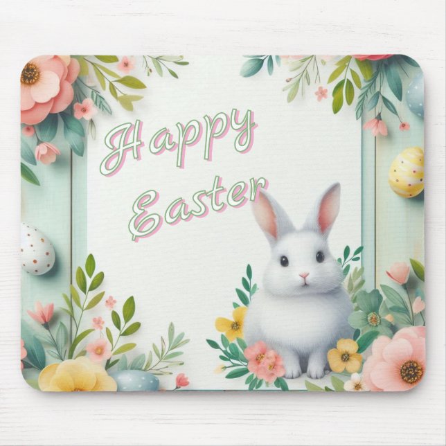 Cute, blommigt glad påsk bunny musmatta (Framsidan)