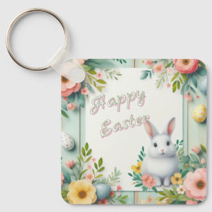 Cute, blommigt glad påsk bunny nyckelring