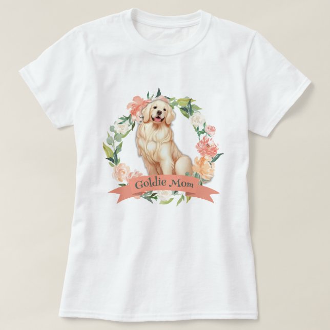Cute Blommigt Golden Retriever Mamma T Shirt (Design framsida)