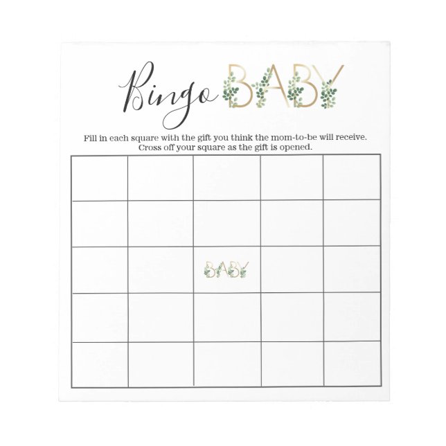 Cute Blommigt Greenery Slogan Baby Shower Bingo Ga Anteckningsblock (Framsida)