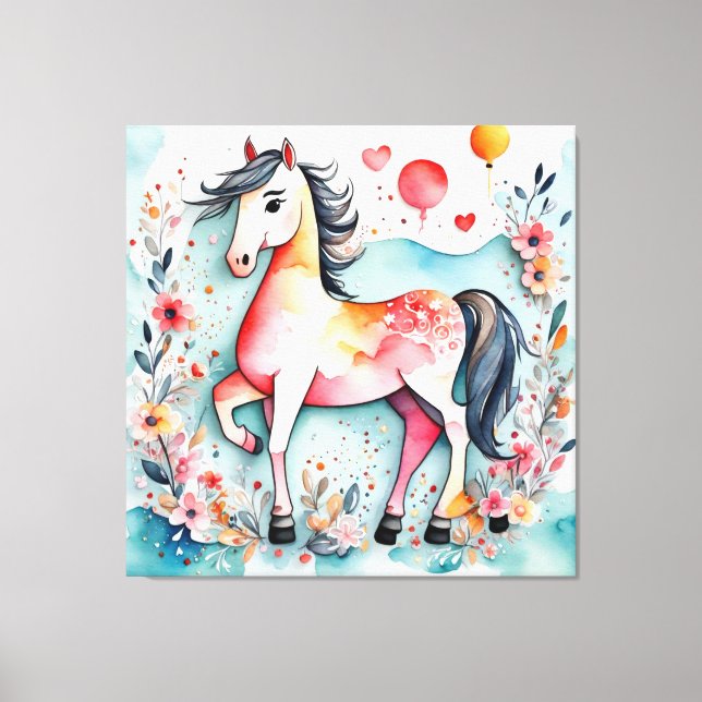 Cute blommigt-häst canvastryck (Framsida)