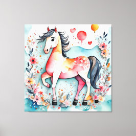 Cute blommigt-häst canvastryck