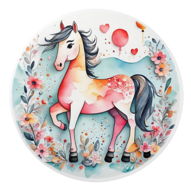 Cute blommigt-häst knopp (Framsidan)