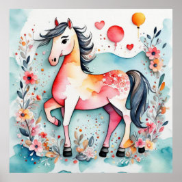 Cute blommigt-häst poster