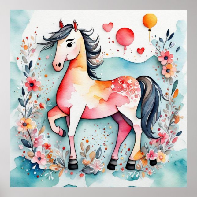 Cute blommigt-häst poster (Framsidan)