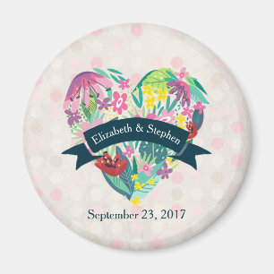 Cute Blommigt Heart med Tropical Flowers Bröllop Magnet