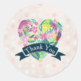 Cute Blommigt Heart med Tropical Flowers Tack Runt Klistermärke