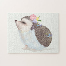 Cute Blommigt Hedgehog Pussel