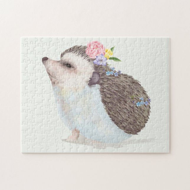 Cute Blommigt Hedgehog Pussel (Horisontell)