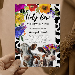 Cute Blommigt 'Heliga Cow' par babyskor Inbjudningar