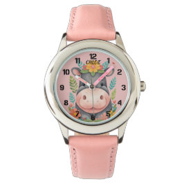 Cute Blommigt Hippopotamus Kids Armbandsur