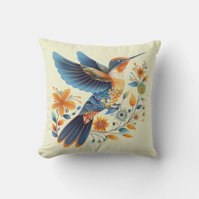 Cute Blommigt Hummingbird Dekorativ kudde (Framsida)
