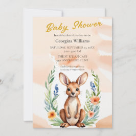 Cute Blommigt Kangaroo Baby Shower Inbjudningar