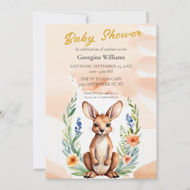 Cute Blommigt Kangaroo Baby Shower Inbjudningar (Framsida)