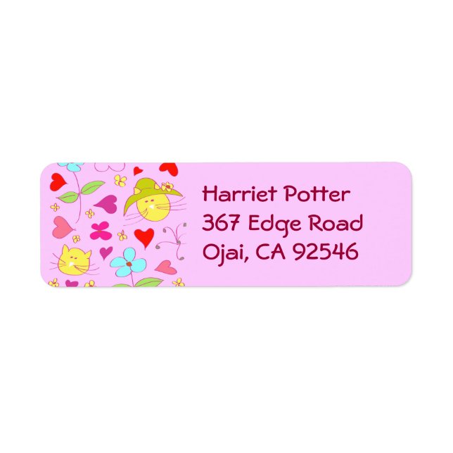 Cute Blommigt, kattblomma 2 Returadress Etikett (Framsidan)
