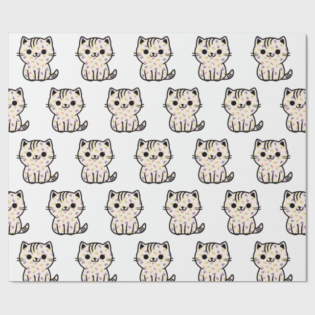 Cute blommigt kattunge presentpapper (Platt)