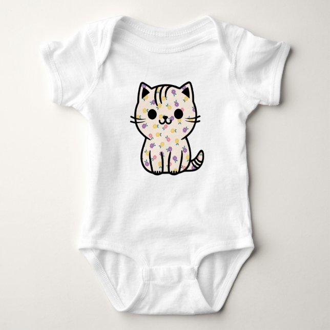 Cute blommigt kattunge t shirt (Framsida)