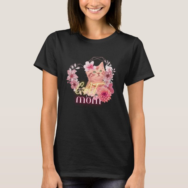Cute Blommigt Kitten Graphic Tee for Women, Gift (Framsida)
