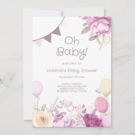 Cute Blommigt Lilac Rosa Girl Baby Shower Inbjudningar