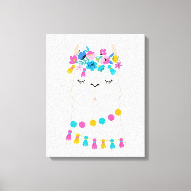 Cute Blommigt Llama Canvastryck (Framsida)