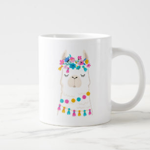 Cute Blommigt Llama Jumbo Mugg