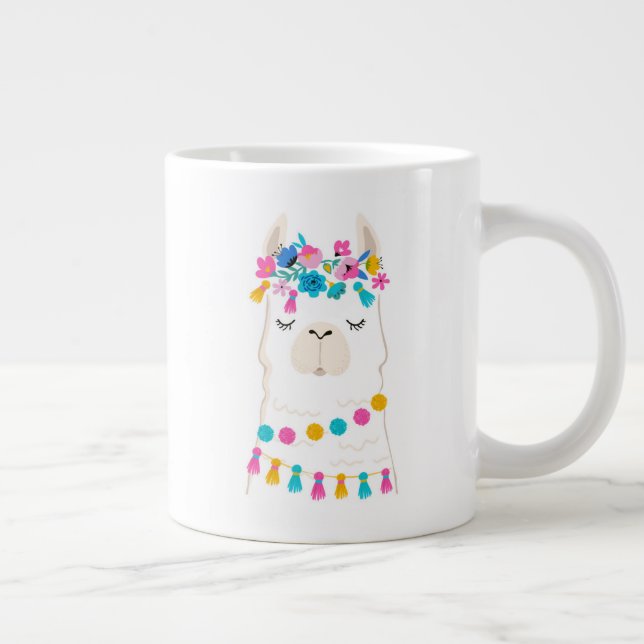 Cute Blommigt Llama Jumbo Mugg (Höger)