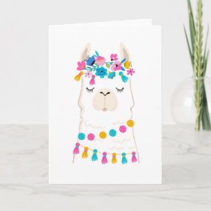 Cute Blommigt Llama Kort
