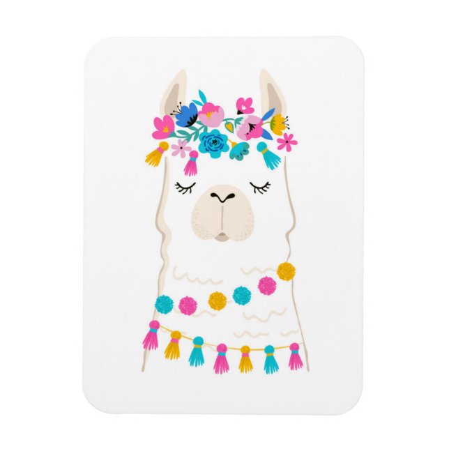 Cute Blommigt Llama Magnet (Vertikal)