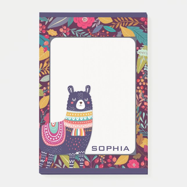 Cute Blommigt Llama Post-it Block (Framsida)