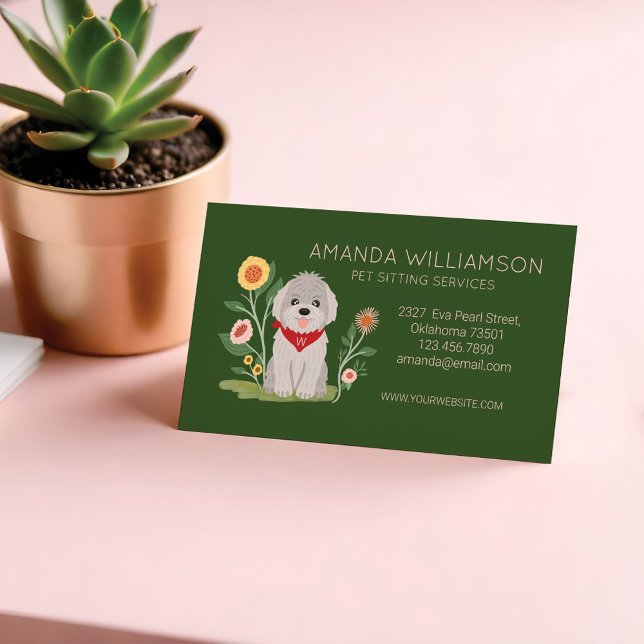 Cute Blommigt Maltas Djuromsorga Hund Pudel Magnetiska Visitkort (Cute Floral Maltese Poodle Dog Pet Care Services Business Card Magnet)