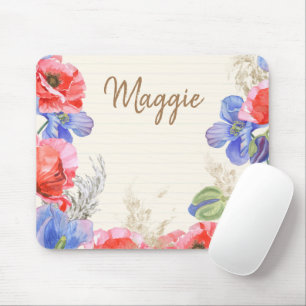 Cute blommigt med linjer monogrammerad vattenfärga musmatta
