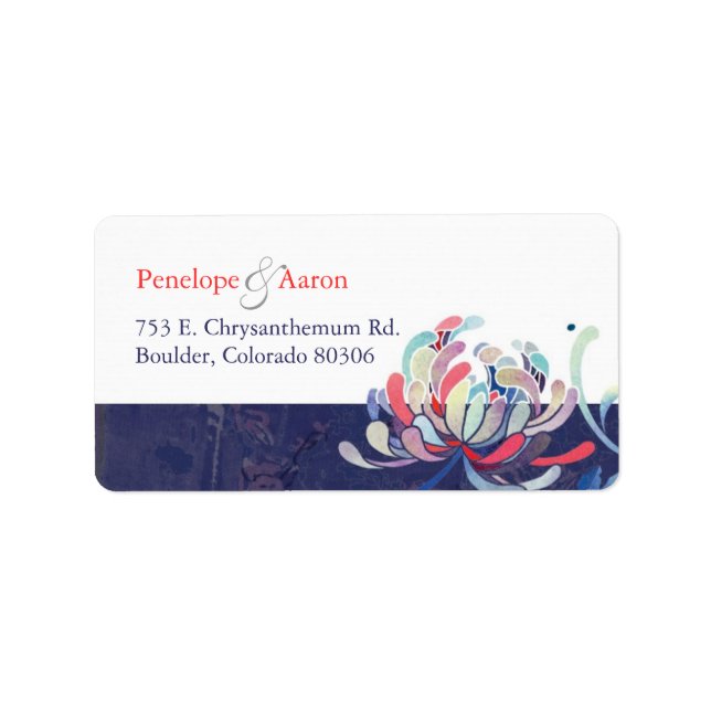 Cute Blommigt Navy Blue Bröllop Adress Adressetikett (Framsidan)