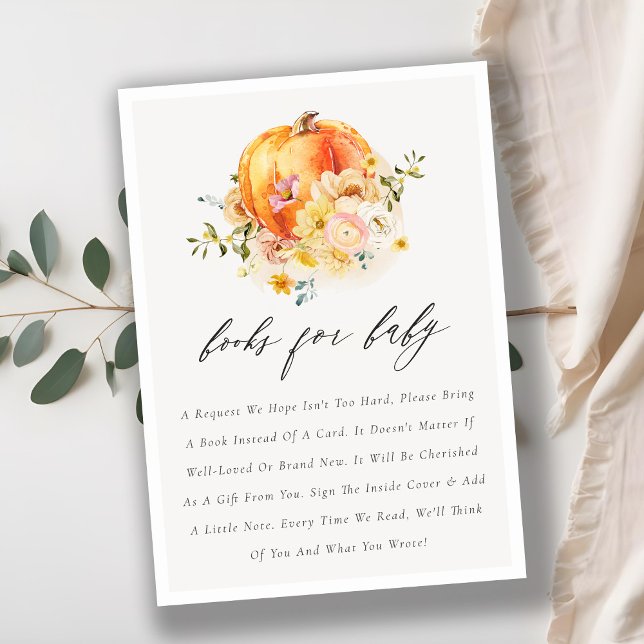 Cute Blommigt Orange Pumpkin Bokar för Baby Shower Tilläggskort (Skapare uppladdad)