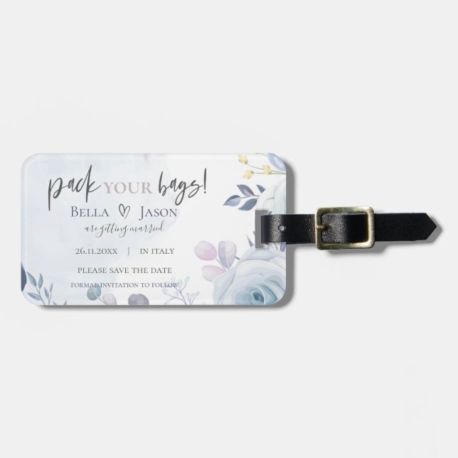 Cute Blommigt Pack du Bagare Bröllop spara datum Bagagebricka (Horisontell Framsida)
