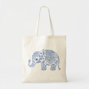 Cute Blommigt Paisley Elephant Blue Glitter Strukt Tygkasse