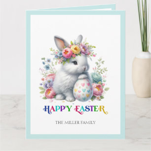 Cute Blommigt Påskhare Colorful Glad påsk Kort